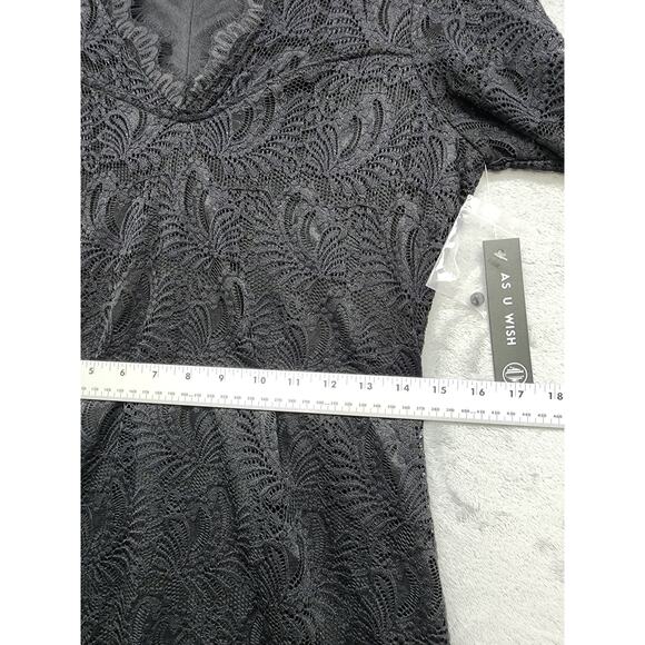 NEW As U Wish AUW Dress Womens L Black Lace V-Neck 3-4 Sleeve Sheath Lined Party - Picture 9 of 11